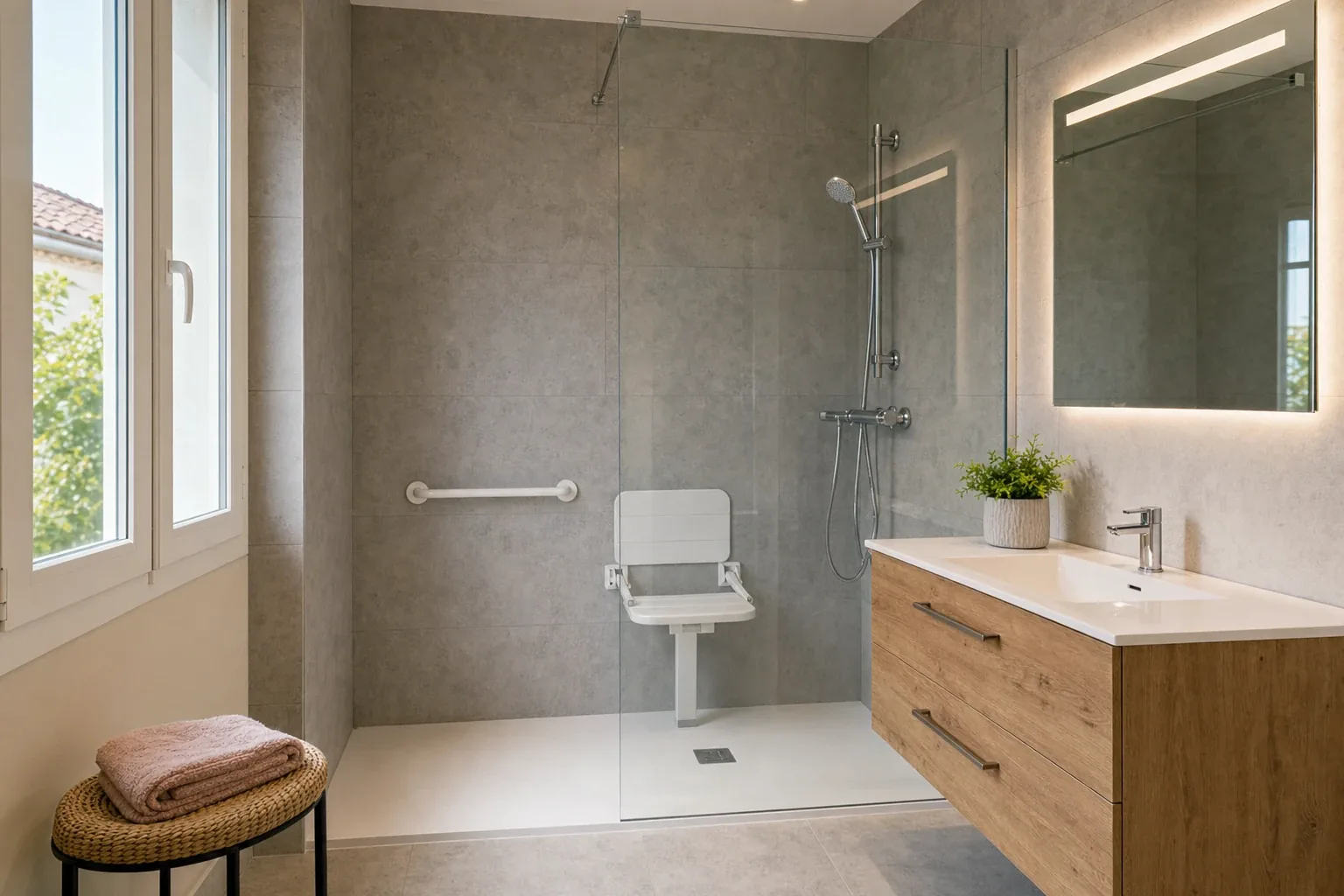 Douche de plain-pied installée par une agence DOMetVIE