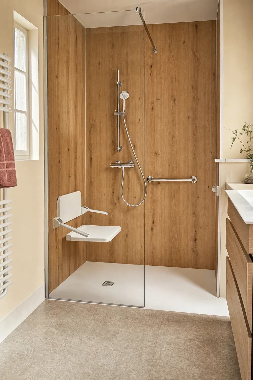 Salle de bains équipée d'une douche de plain-pied par une agence DOMetVIE