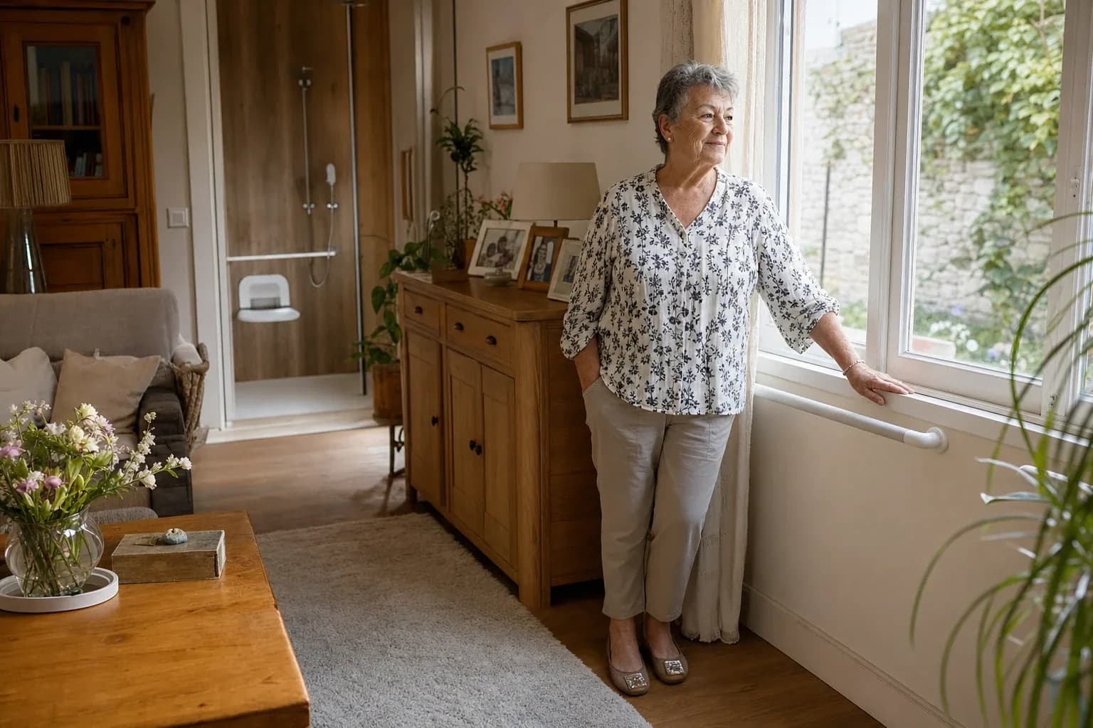 Senior chez lui dans un logement adapté par DOMetVIE