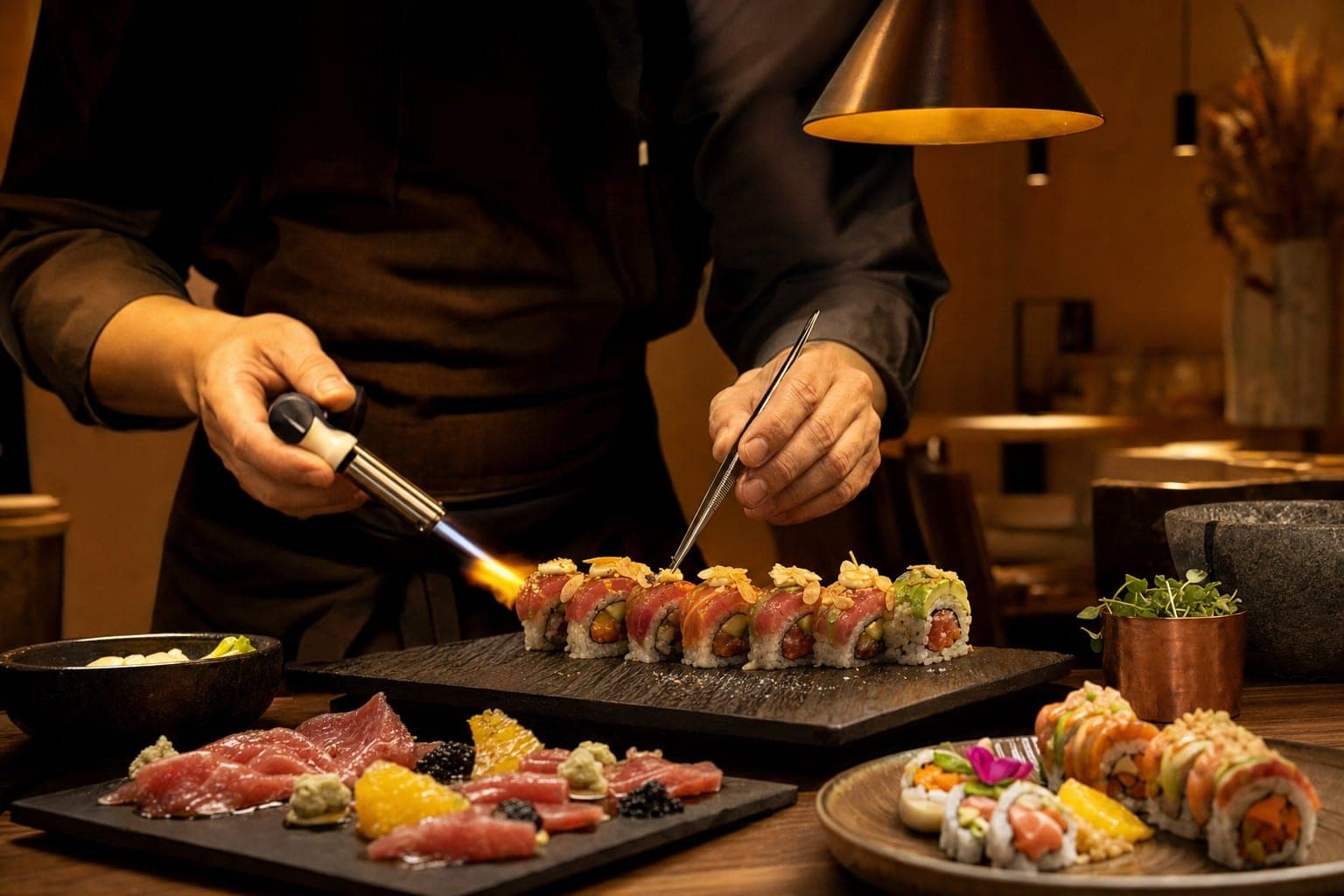 Chef di Deba Restaurant che rifinisce un piatto signature