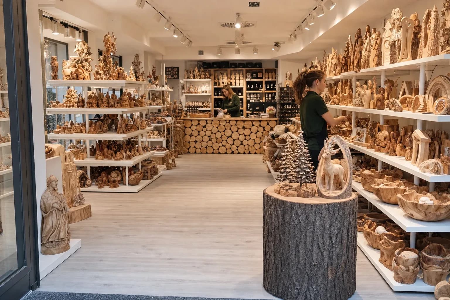 Boutique Dolfi con sculture e oggetti in legno della Val Gardena intagliati a mano