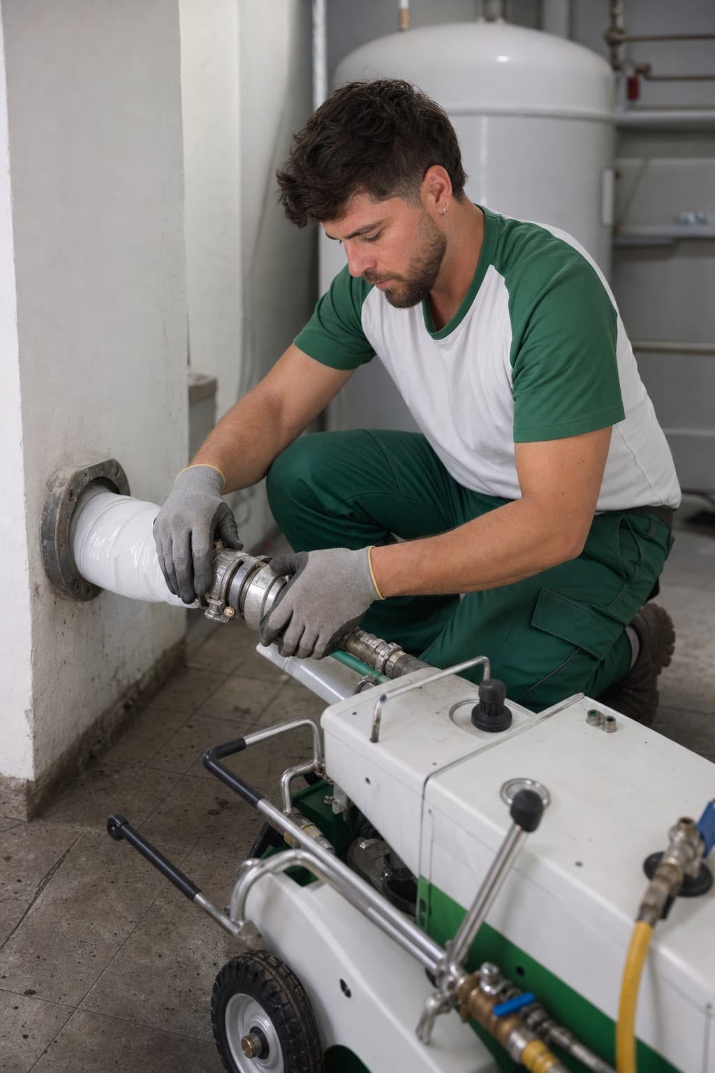 Tecnico IMEC che opera la macchina relining su una tubazione