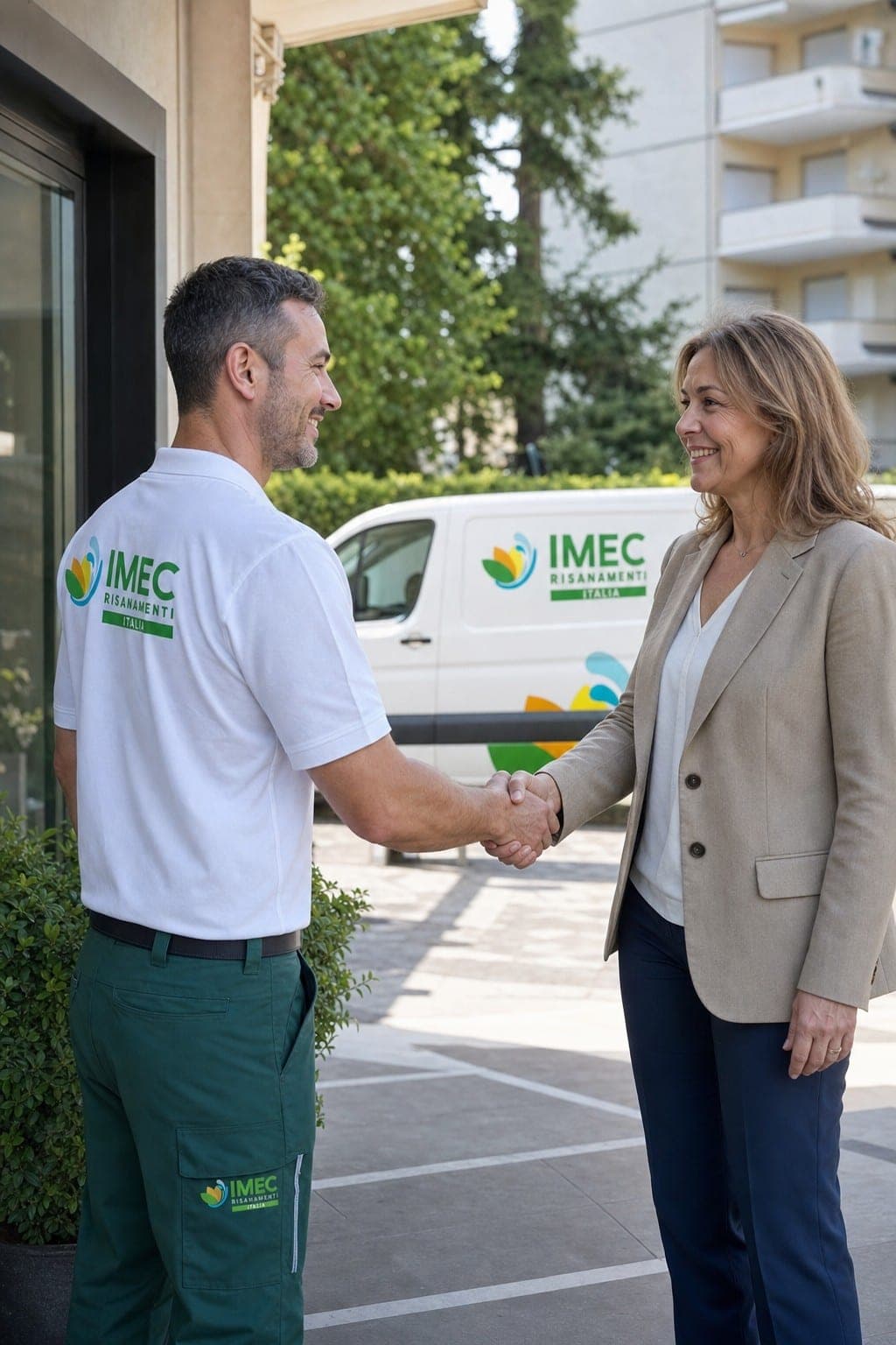 Stretta di mano tra tecnico IMEC e cliente soddisfatto