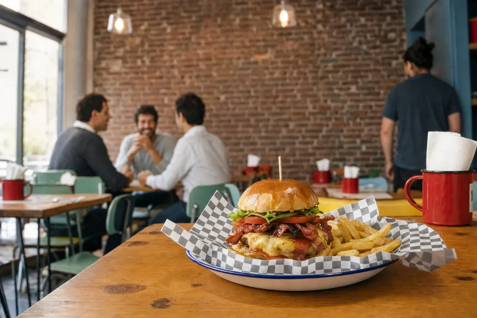 Hamburger gourmet Strike! Burger nel cestino in stile american diner