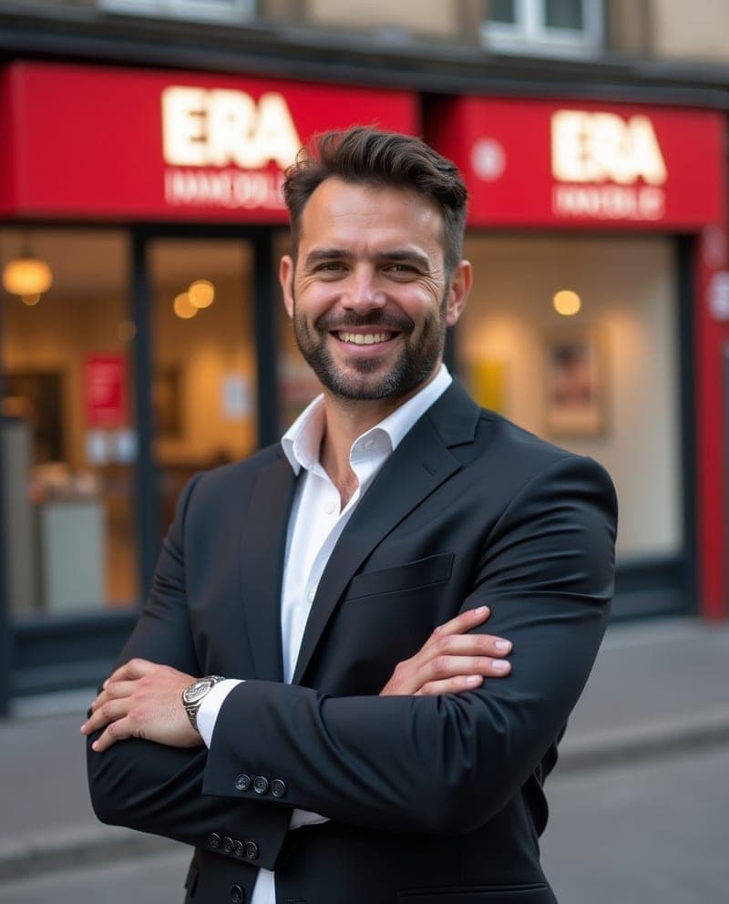 Franchisé ERA Immobilier — directeur d'agence devant sa vitrine