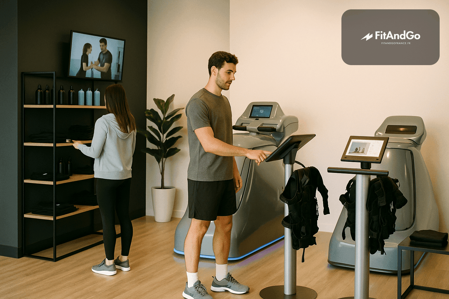 Interno di un centro FitAndGo con attrezzature EMS e Vacufit