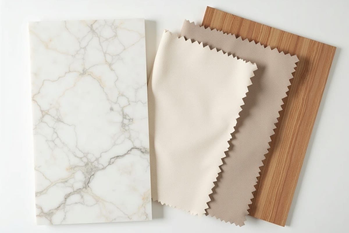 Échantillons premium Venidom — marbres, tissus et bois disponibles chez le client
