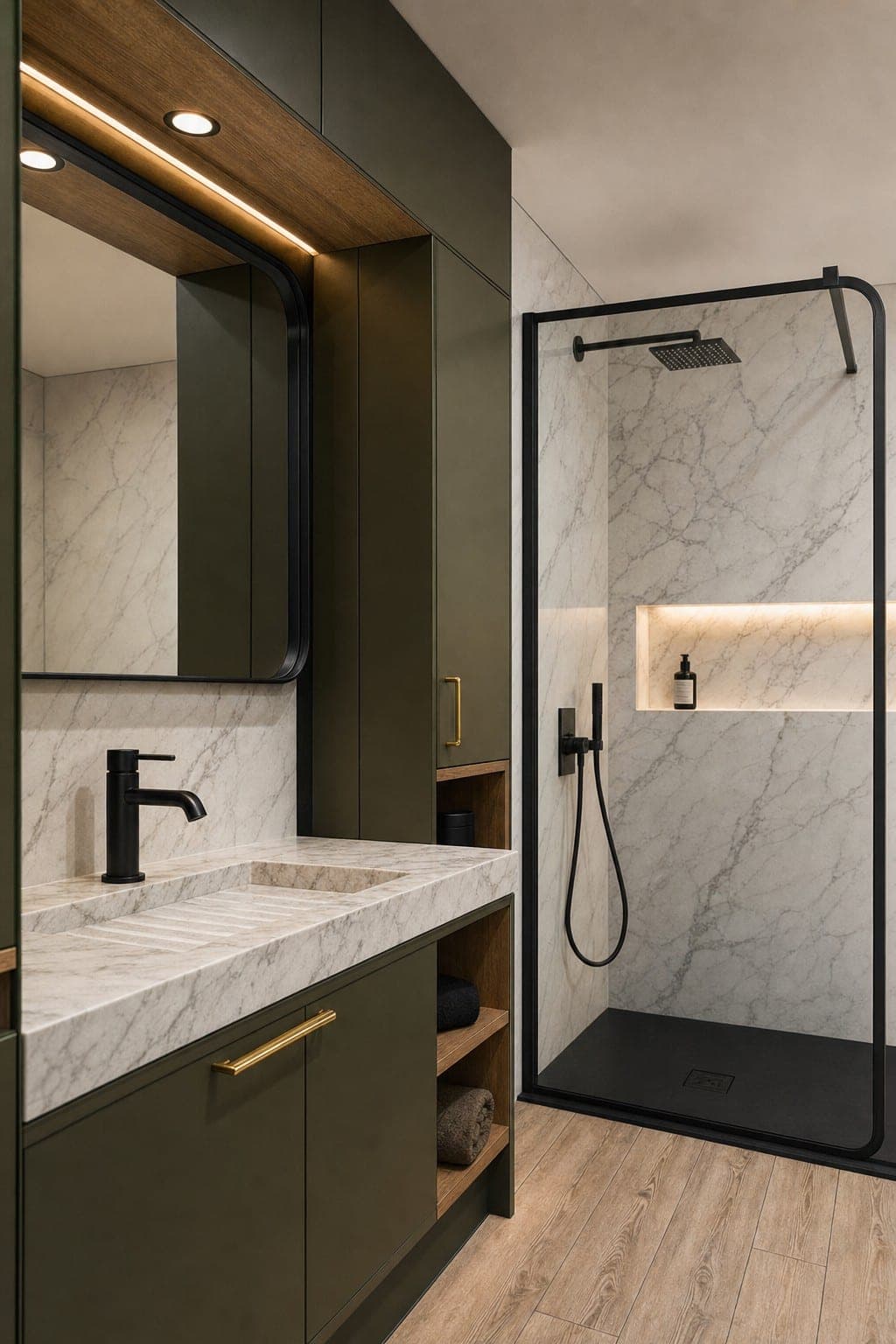 Salle de bain aménagée par Venidom avec des matériaux premium